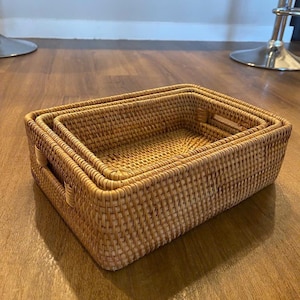 Handwoven Rattan Tray with Handles – Serving Basket Organizer