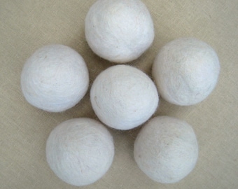 Six -  6 cm Wool Felt Laundry Dryer Balls - white gardenia