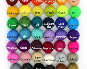 1.5cm Wool Felt Balls  up to 250- Your Choice of Colors and Quantity