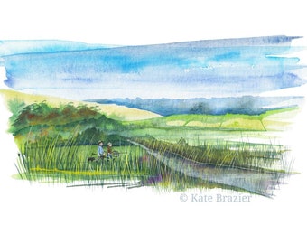 CHARITY PRINT Gone Fishing - A4 Limited Edition. Mortimer and Whitehouse. Ted. Countryside. Angling. Bob and Paul.