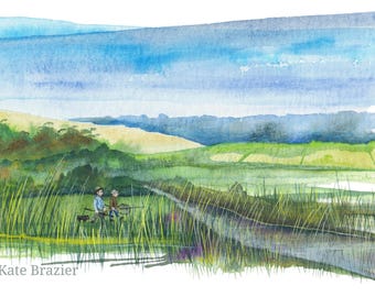 CHARITY PRINT Gone Fishing - A4 Limited Edition. Mortimer and Whitehouse. Ted. Countryside. Angling. Bob and Paul.