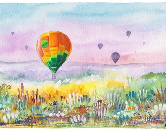 Night Flight - A4 - Signed Limited Edition Print. Hot Air Balloons.