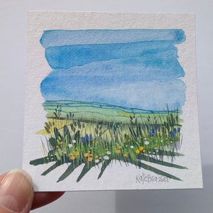 ORIGINAL MINIATURE - Buttercup Meadow - Mixed media on Hahnemuhle paper - Unframed