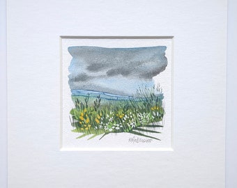 ORIGINAL MINIATURE - Wild Garlic Meadow - Mixed media on Hahnemuhle paper - Mounted