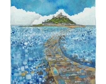 NEW The View Across to the Mount - A5 Signed Limited Edition Print – Cornwall. St. Michael's Mount. Ocean. Coastal.