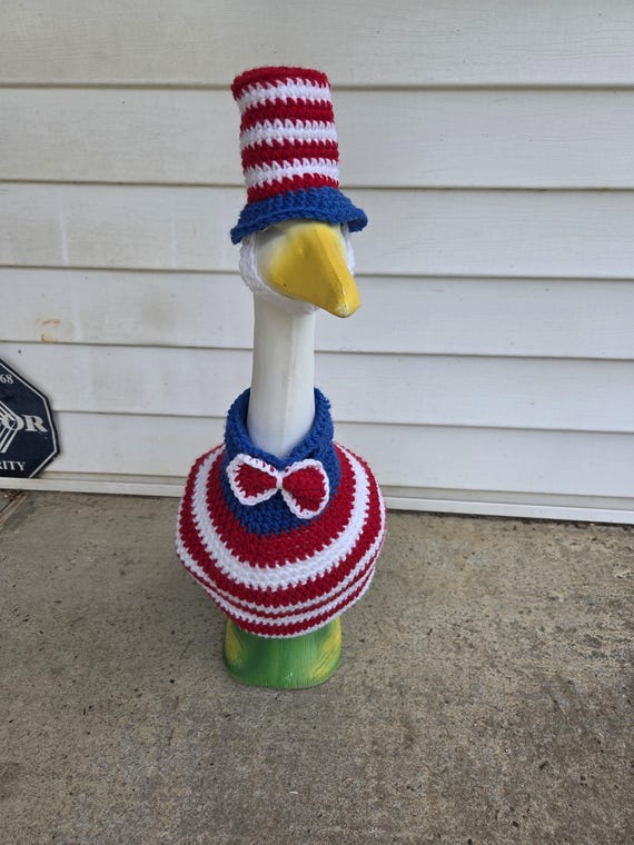 Uncle Sam porch goose outfit, goose costume, 4th of July, IndependenceDay, Memorial Day, day, president's day, political figure, lawn goose