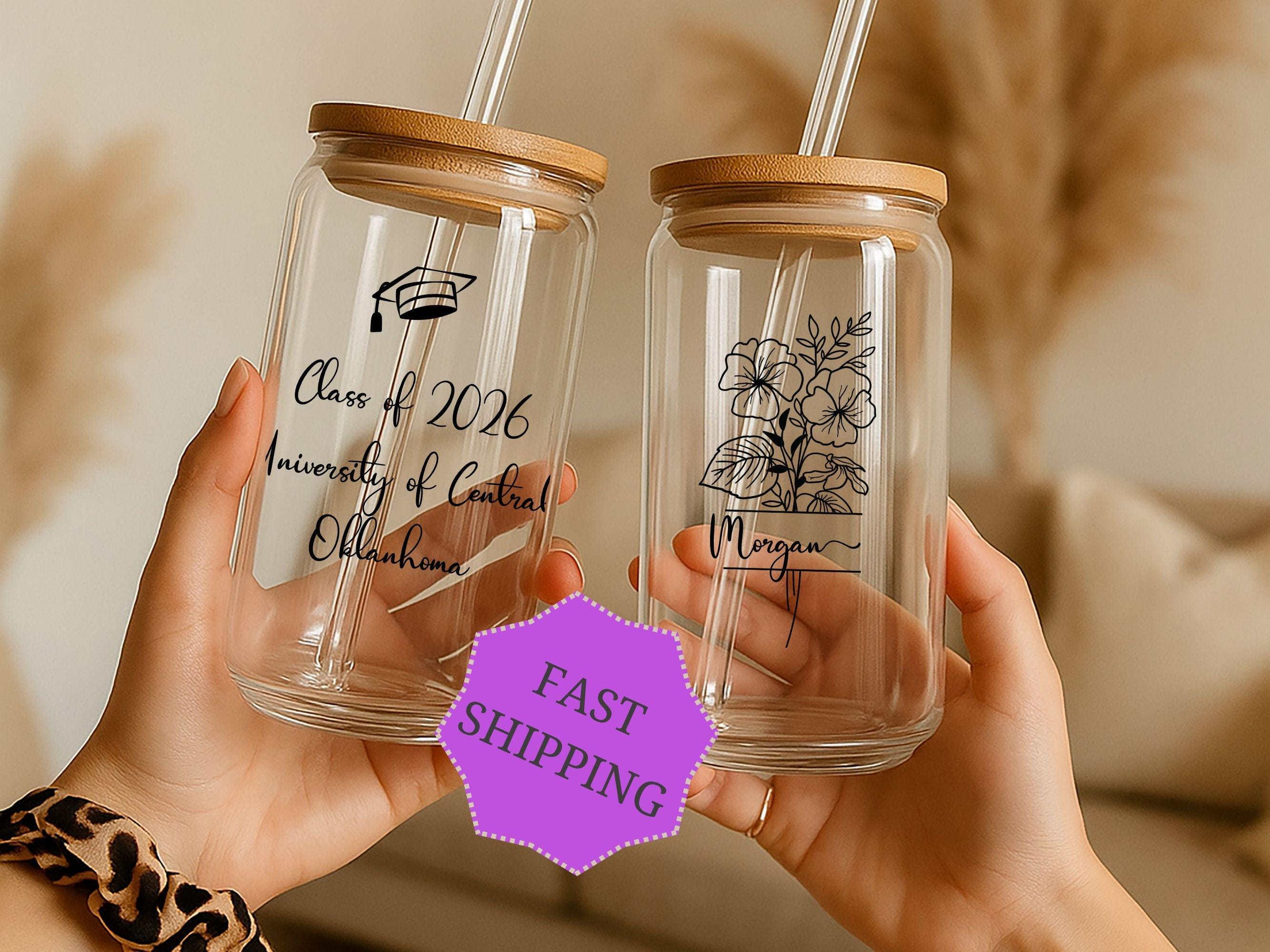 Frosted Glass Graduate Birth Flower Tumbler – 16 Oz Graduate Cup With ...