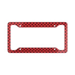 Ladybug License Plate Frame: Red & Black Polka Dot Aluminum Car Accessory