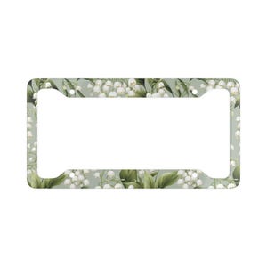Maiglöckchen-Nummernschild-Rahmen - Erdgrüner Hintergrund Metall-Auto-Accessoire - Elegantes Blumen-Auto-Dekor