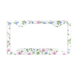 Marco de matrícula metálico con diseño floral, bonito accesorio para coche, regalo único para ella, decoración primaveral, regalo para amantes de los coches.