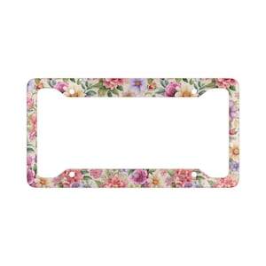 Colorful Flower Aluminum License Plate Frame – Cream Background – Lightweight Floral Car Accessory