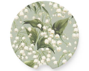 Posavasos para coche Lirio del Valle / Posavasos para coche con diseño floral de esteatita