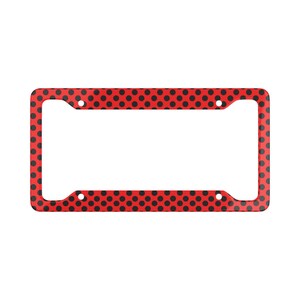 Lovely Lady Dot Aluminium Nummernschildrahmen Rot & Schwarz Polka Dot Autozubehör / Süßes und langlebiges Marienkäfer-inspiriertes Design Bild 1