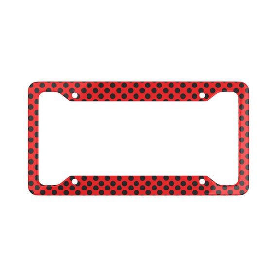 Lovely Lady Dot Aluminum License Plate Frame  Red & Black Polka Dot Car Accessory / Cute and Durable Ladybug-Inspired Design
