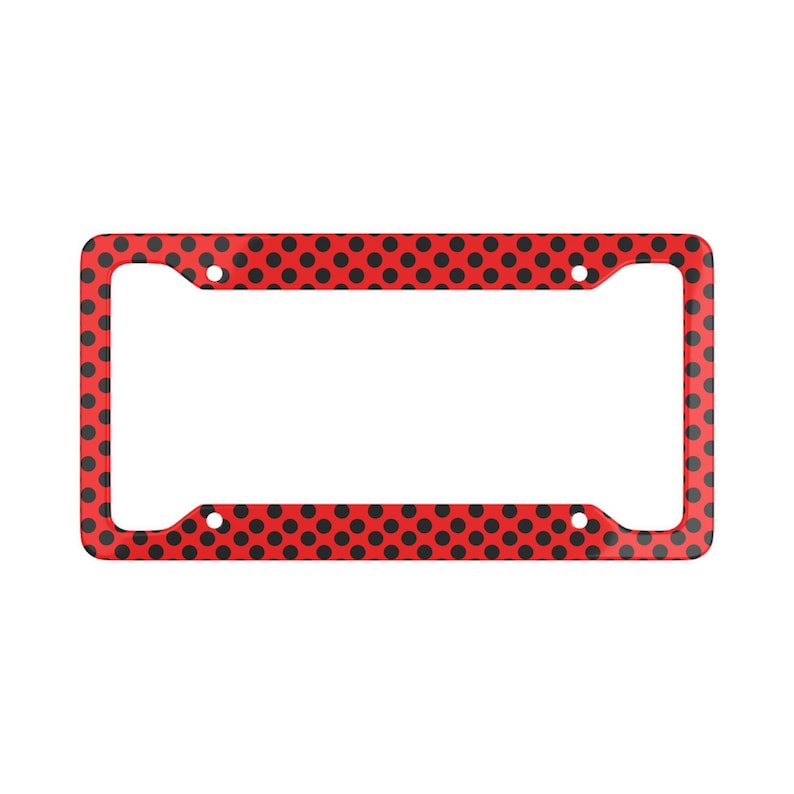 Lovely Lady Dot Aluminium Nummernschildrahmen Rot & Schwarz Polka Dot Autozubehör / Süßes und langlebiges Marienkäfer-inspiriertes Design Bild 1
