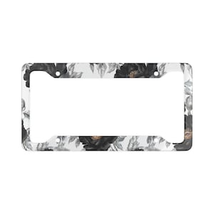 Floral Black & Ivory Peony License Plate Frame