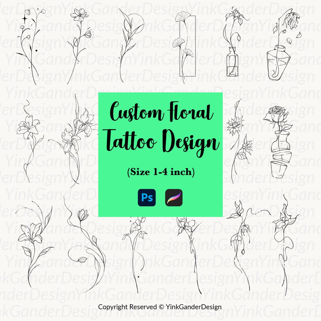 Custom Floral Fine Line Tattoo Flash | Botanical Minimalist Tattoo ...
