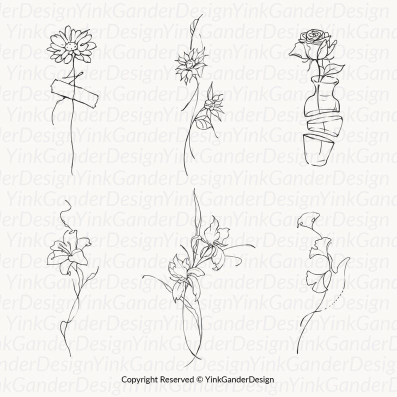 Custom Floral Fine Line Tattoo Flash | Botanical Minimalist Tattoo ...