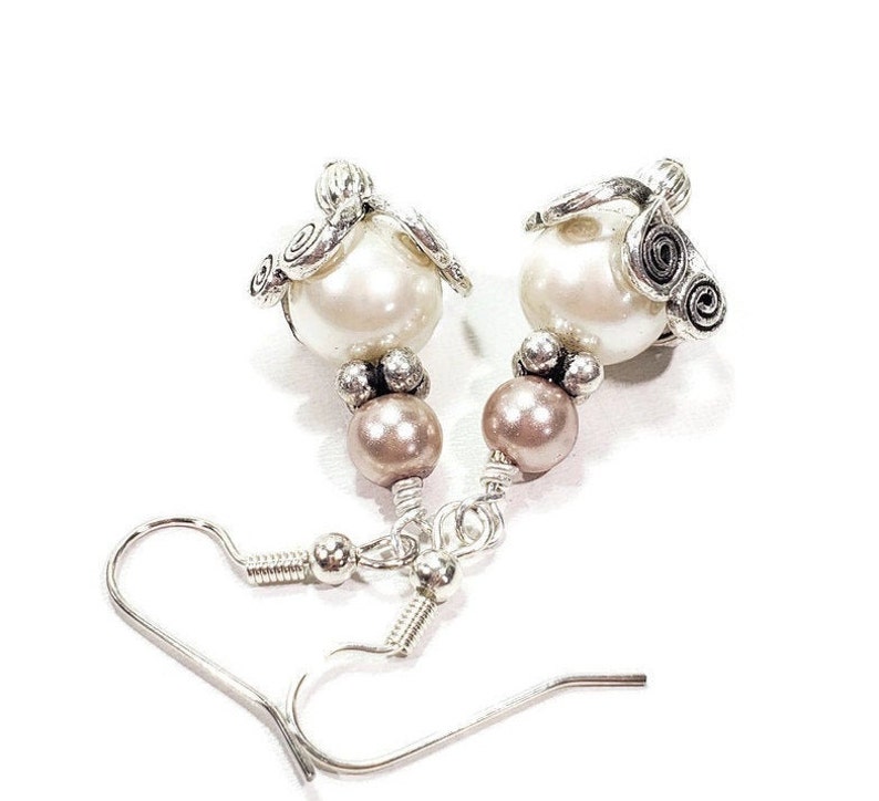 White and Rose Pearl Dangle Earrings