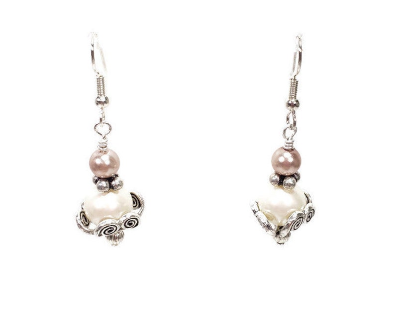White and Rose Pearl Dangle Earrings