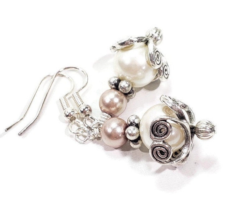 White and Rose Pearl Dangle Earrings