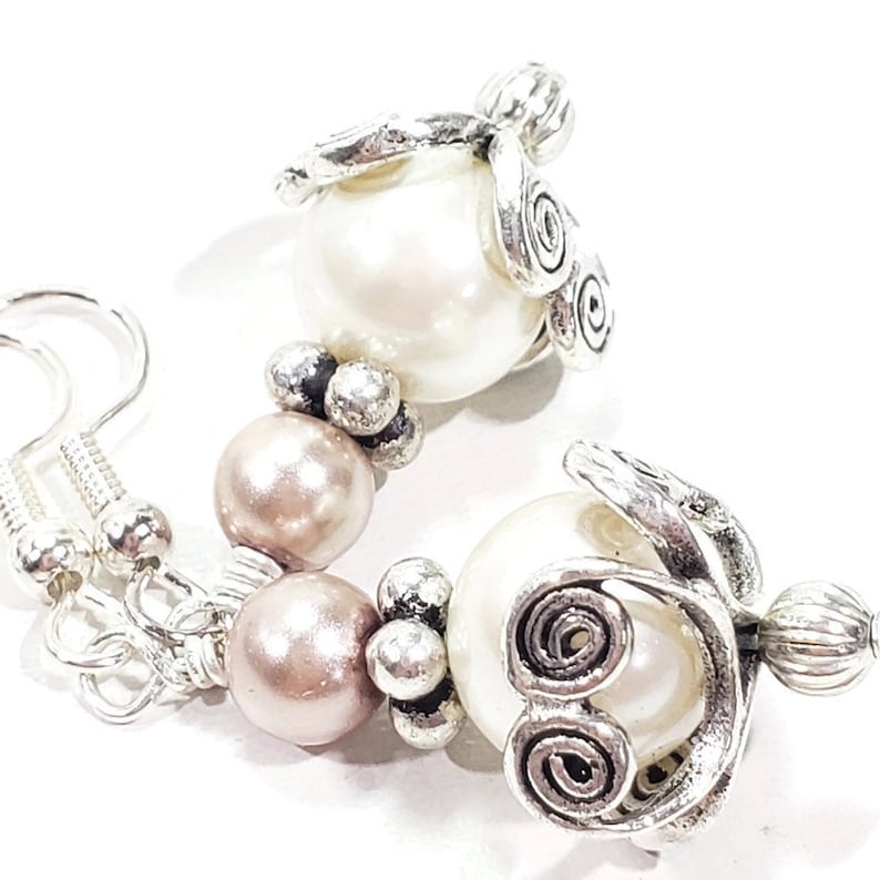 White and Rose Pearl Dangle Earrings