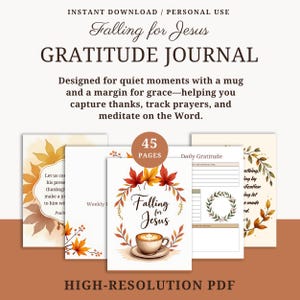 Falling for Jesus Gratitude Journal | Printable Christian Journal | Daily Prompts, Scripture Memory & Prayer Trackers | US Letter PDF