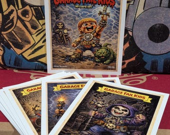 Manly GARAGE FAIL KIDS Trading Cards Complete 10 Card set - Garbage Pail Kids Gpk Custom Parody Cards - MotU He-man Inspired - Unique Gift