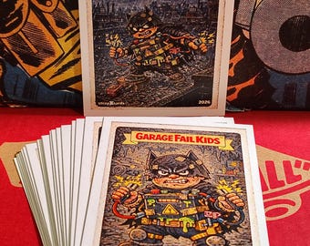 Vengeance GARAGE FAIL KIDS Trading Cards Complete 20 Card set - Garbage Pail Kids Gpk Custom Parody Cards - Batman Inspired - Unique Gift