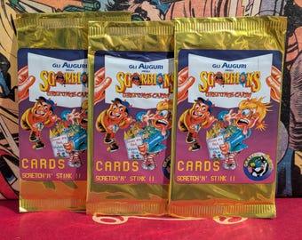 Vintage 1991 SGORBIONS Italian Gruesome Greeting Cards Scratch & Sniff 3 Sealed Packs