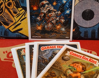 Galactic GARAGE FAIL KIDS Trading Cards Complete 10 Card set - Garbage Pail Kids Gpk Custom Parody Cards - Star Wars Inspired - Unique Gift