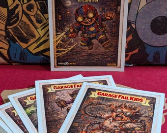 Webbed GARAGE FAIL KIDS Trading Cards Complete 10 Card set - Garbage Pail Kids Gpk Custom Parody Cards -  Spider-Man Inspired - Unique Gift