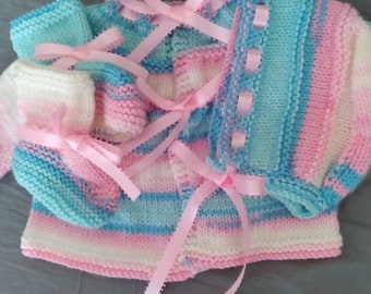 Cake Batter Ice Cream Layette Set with Pink Picot Ribbon