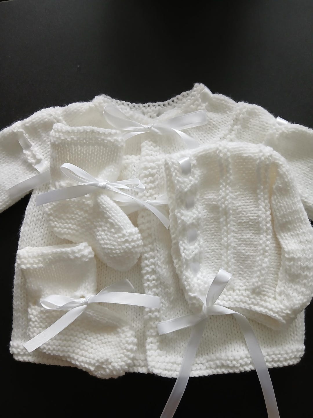 White Layette Set With White Ribbon Ties - Etsy
