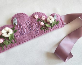 Wildflower Embroidered Wool Felt Crown