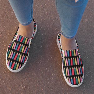 Color Pencils Women Walking Shoes Slip on Fashion Sneakers Casual Canvas Sneakers for Comfortable Flats Low Top Shoes for Back-to-School