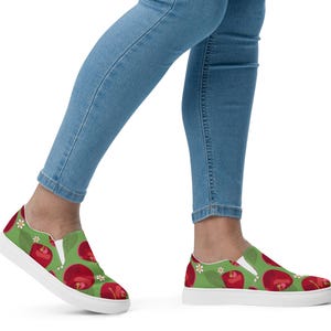 Cherries Art Women Walking Shoes Slip on Fashion Sneakers Casual Canvas Sneakers for Comfortable Flats Low Top Shoes for Back-to-School