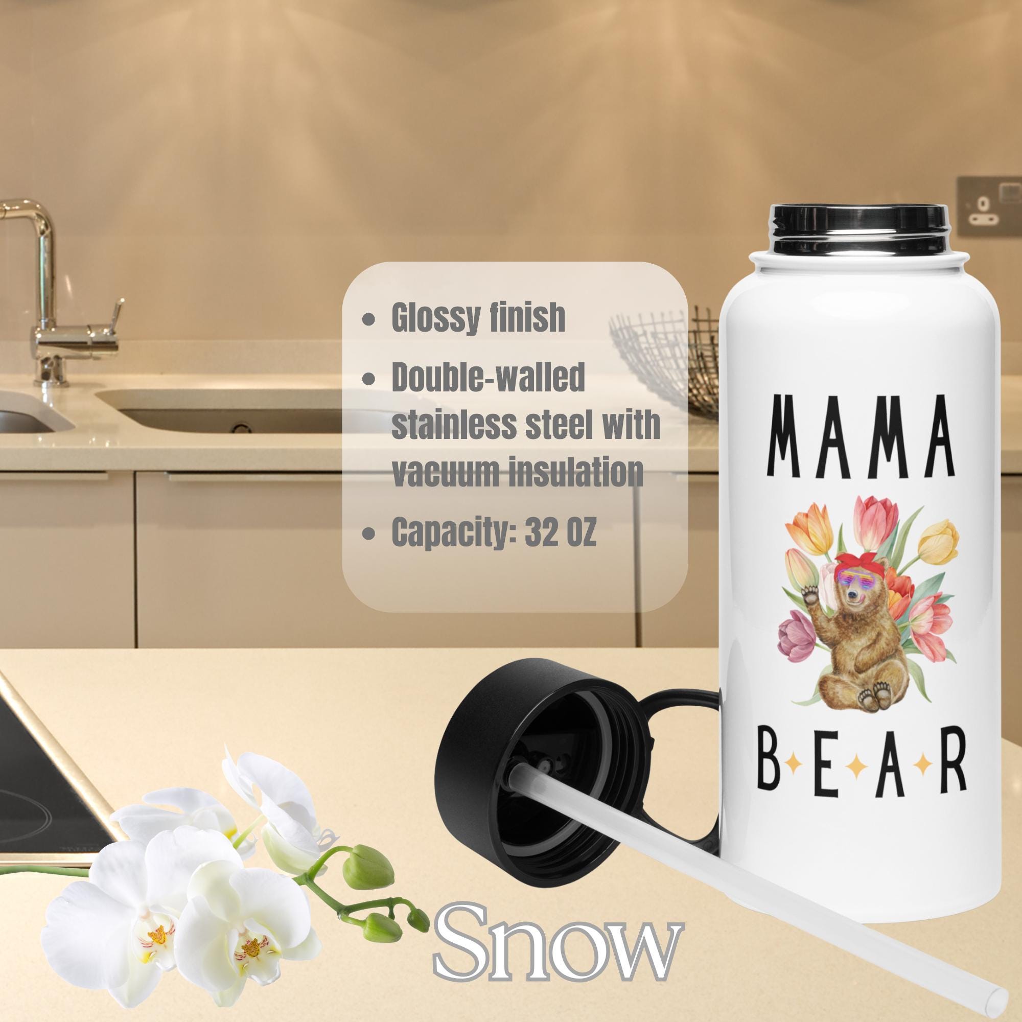 Personalized Mama Bear Insulated Water Bottle - 32oz Road Trip Bottle ...