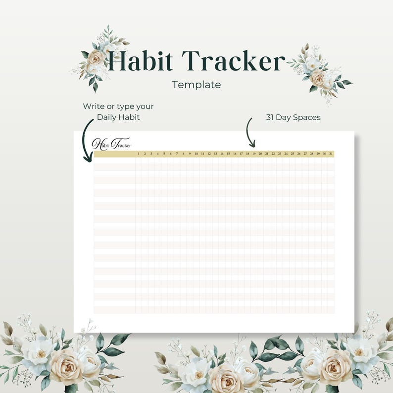 Monthly Habit Tracker PDF | Printable & Digital | Reusable 31-day Habit ...