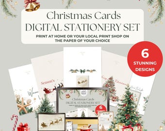 Druckbare Weihnachtskarten, 6er-Set, 5 × 7 Zoll (Querformat), PDF & PNG, Innenseite leer