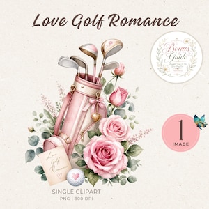 Floral Golf Bag Clipart | Pink Roses, Eucalyptus, Watercolor Illustration (Digital Download)