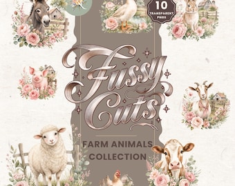 Farm Animals Clipart Collection | Watercolor Fussy Cuts (PDF, PNG)