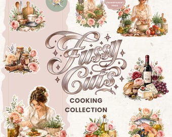 Cooking Fussy Cuts Clipart | Watercolor Illustrations (PDF, PNG)