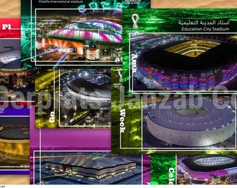 Set completo di 8 cartoline stadi Qatar 2022 stadio di calcio stadio di calcio Stade Stadion