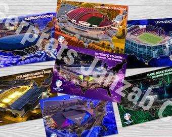 Full set 14 Postcards stadiums USA Copa América 2023 football stadium soccer estadio Stade Stadion