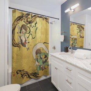 Vintage Japanese Art Shower Curtain, Unique Home Decor, Bathroom Refresh, Gift for Art Lovers, Boho Chic