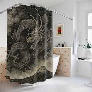 Mythical Dragon Shower Curtain, Gothic Bathroom Decor, Unique Home Accent, Boho Shower Curtain, Gift for Fantasy Lovers