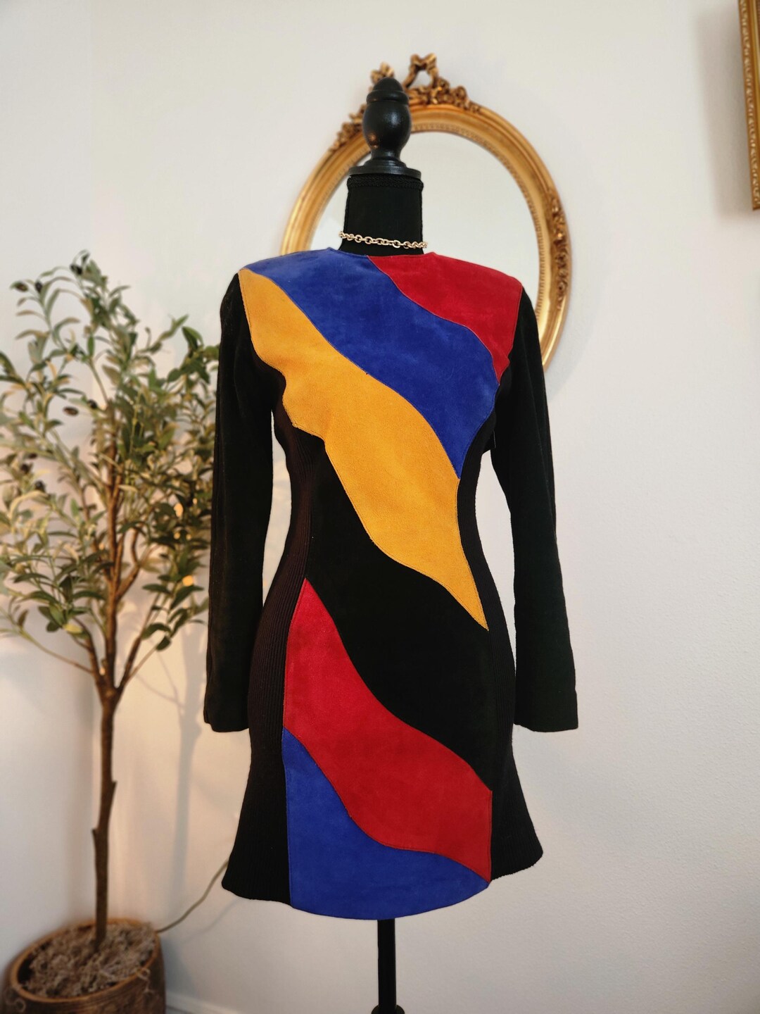 Vintage 80s Colorblock Suede Mini Dress: Made in USA, Size Small - Etsy