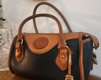 Vintage Dooney & Bourke AWL Satchel — Early 1990s Riri Zipper Black and Tan Bridle Leather