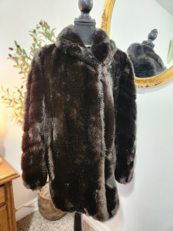 1点物⭕️お安く!◎Custom vintage fabric◎FLEX 8.7 Vintage Hillmoor New York Faux Fur Coat Union Made, 1970s–80s Glam